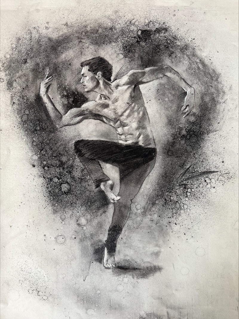 Momentum Staterae, a charcoal drawing by Tony Lipps